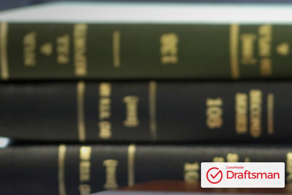 Bound volumes of law reports, with the CostsMaster Draftsman logo